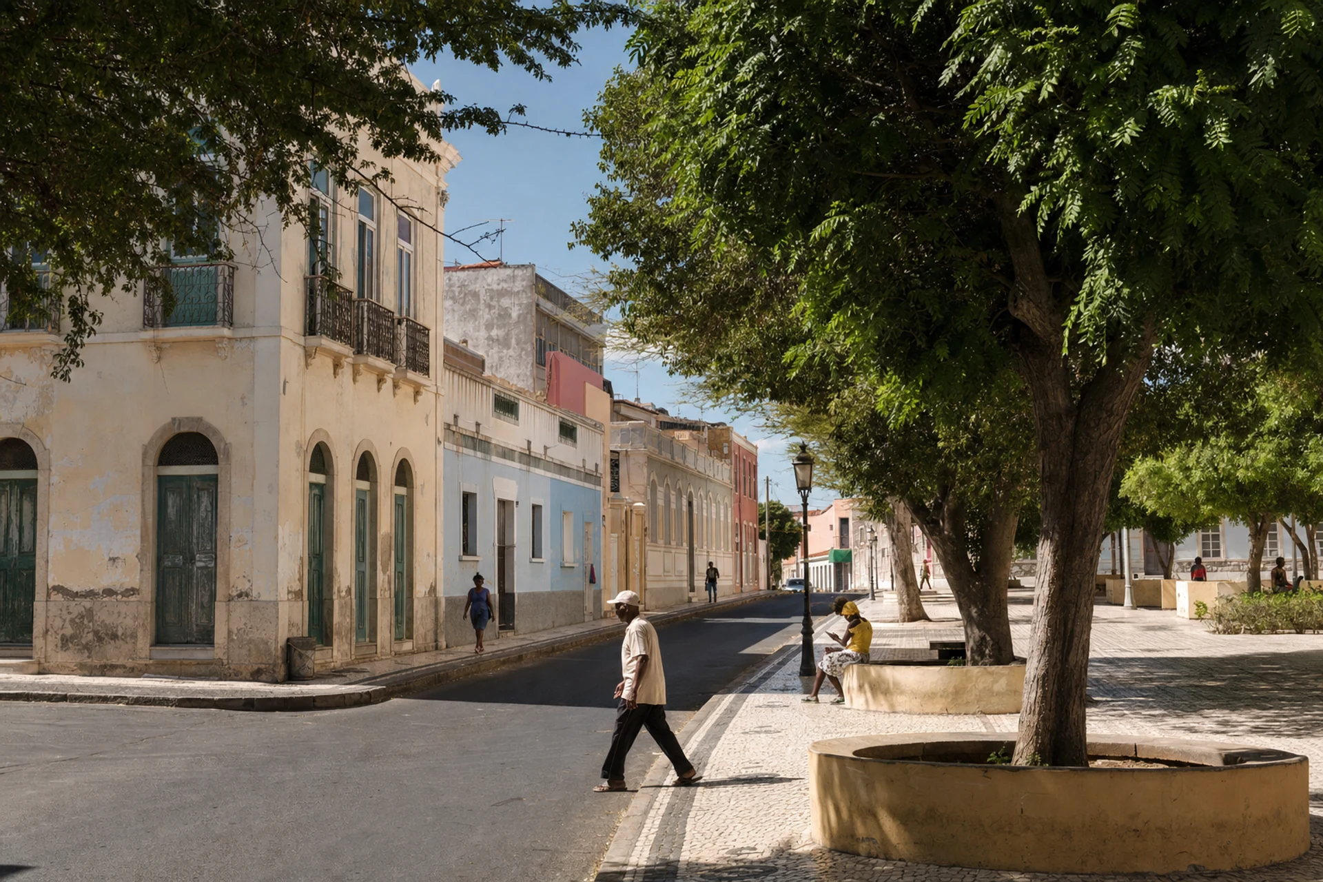 Praia’s Plateau district in clear Atlantic light