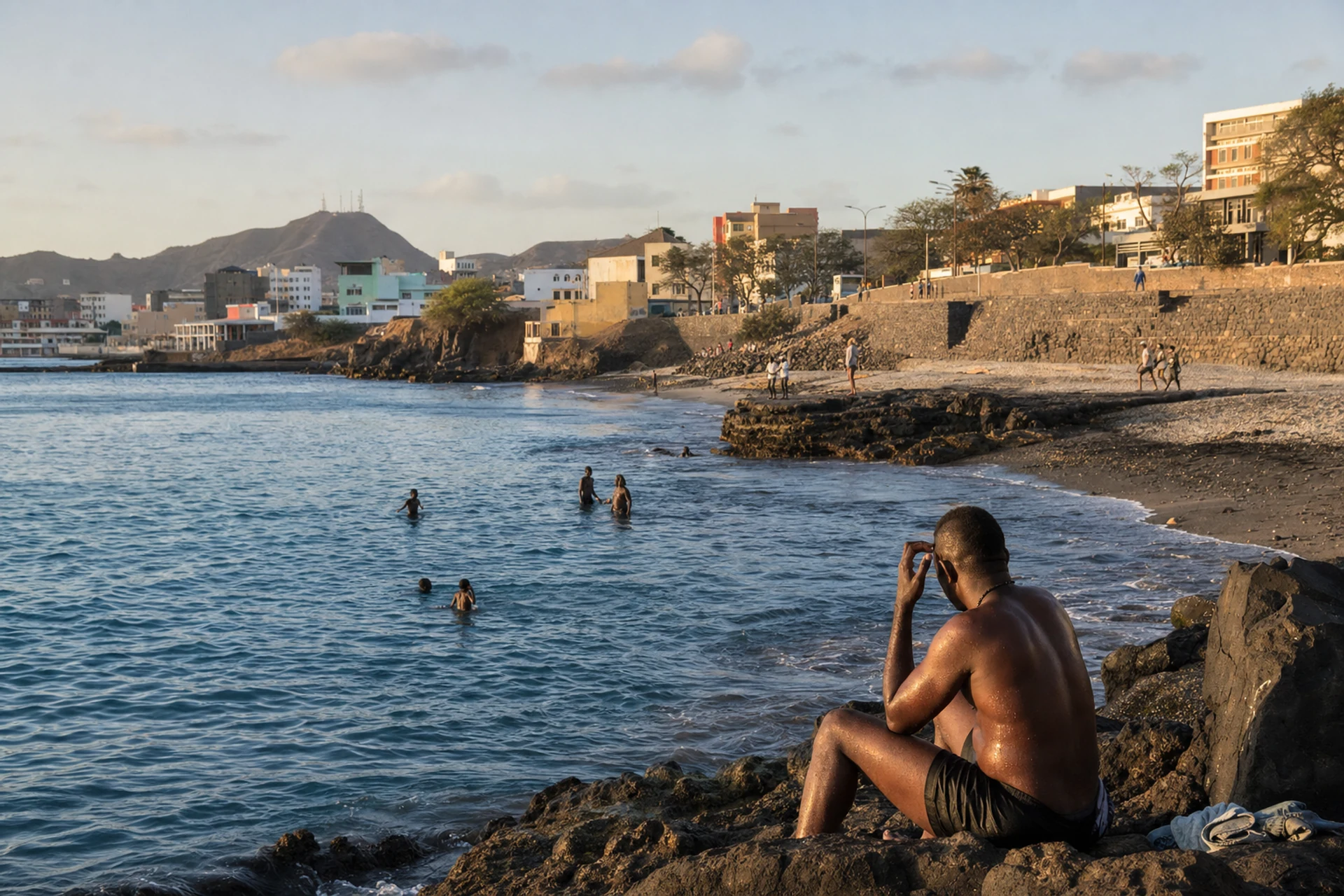 Quebra Canela beach in Praia at late afternoon