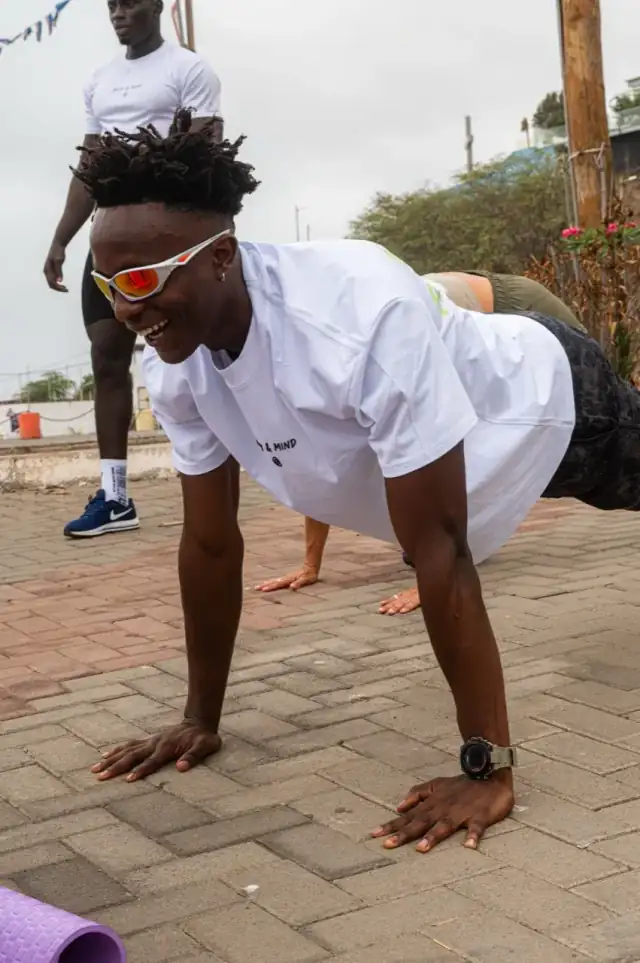 Captain Ade leading a Praia Running Club training session