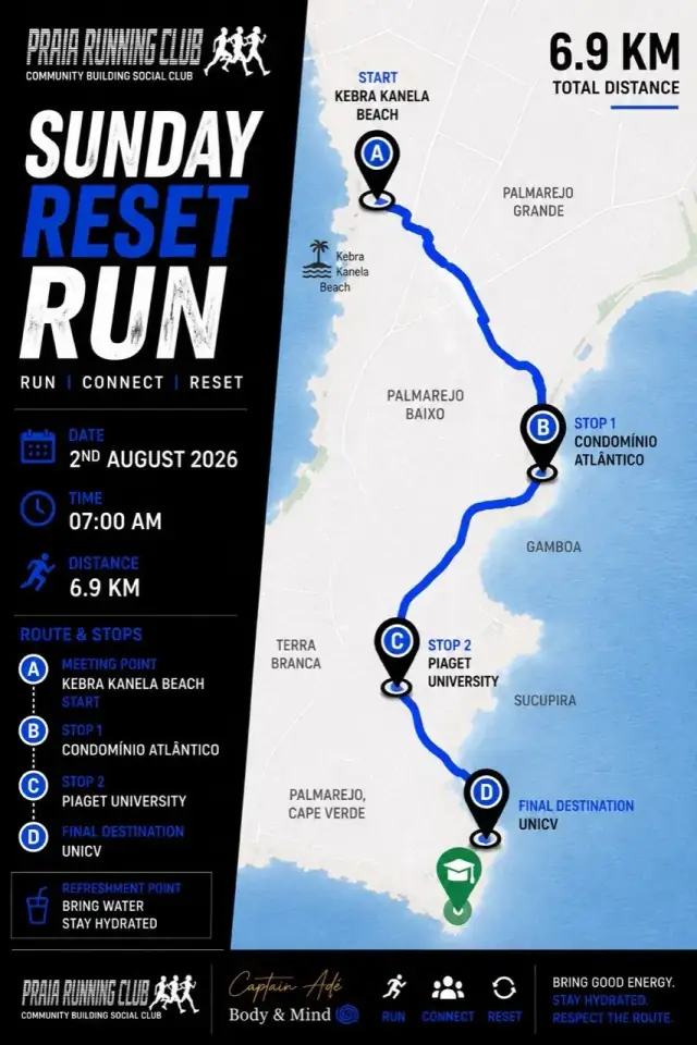 Praia Running Club route notice for a Sunday community run